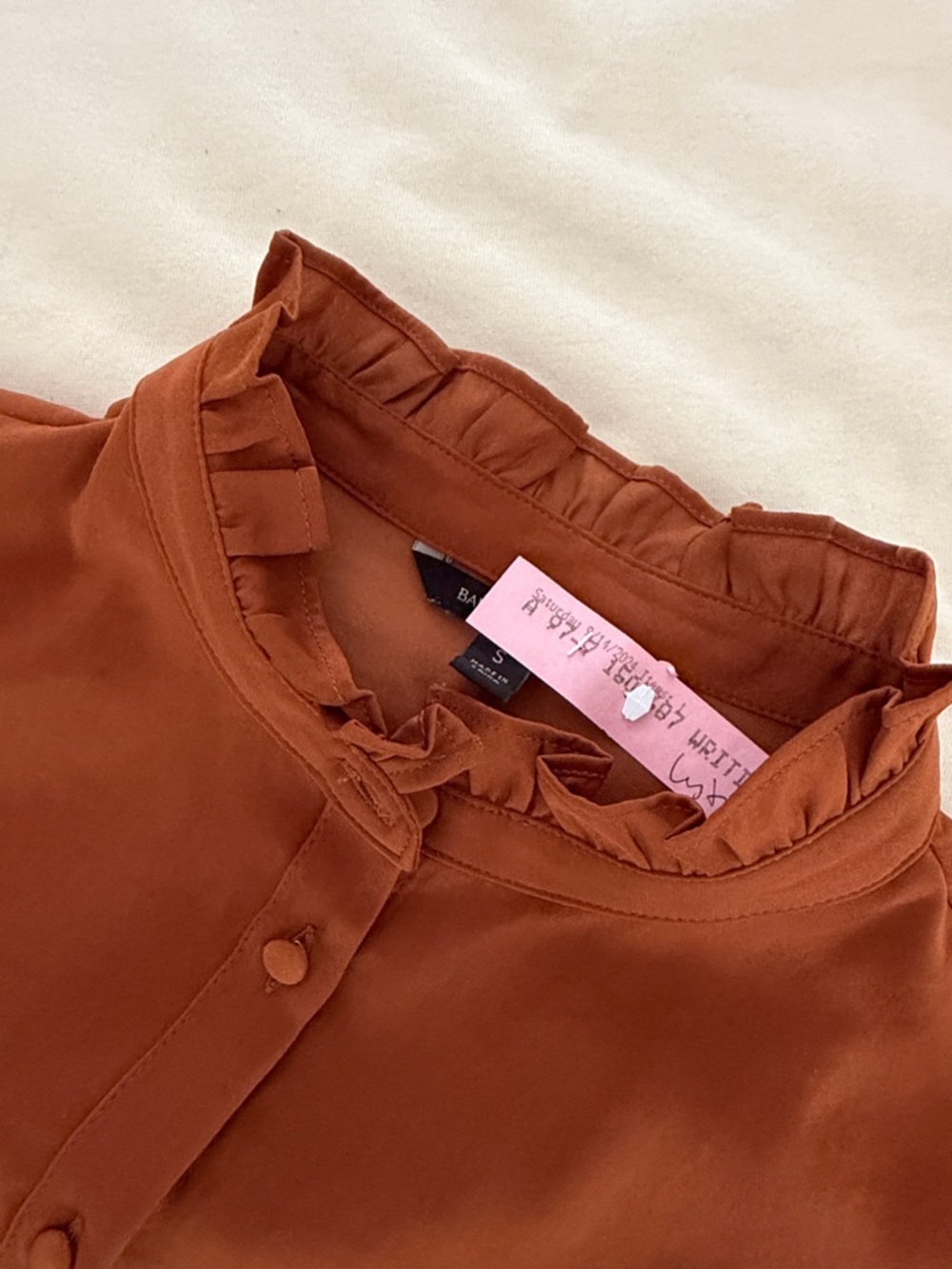 Banana Republic Rust Ruffle Neck Button-Front Blouse - Picture 2 of 5